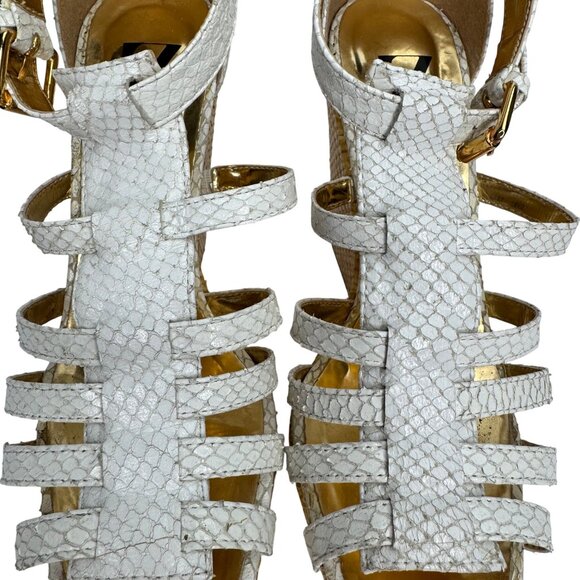 Sergio‎ Zelcer White Snake Wedge Sandals Size 6 Womens Open Toe Raffia Platform - Picture 4 of 11